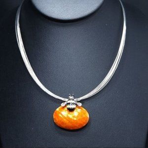 Orange Crackle Pendant w/ Bee on Wire necklace - Chico's